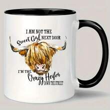 [Reusable Ceramic Coffee Mug] Reusable Ceramic Coffee Mug 1pc 11oz With Highland Cow Design - "I Am Not The Sweet Girl Next Door, I'm The Crazy Heifer Down The Street" - Hand Wash Only, Multipurpose, No Electricity Needed - Perfect Christmas Gift For Men And Women - DOOR - View 7