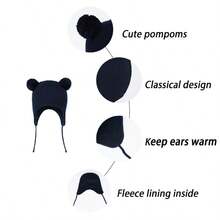 Cute Pom Pom Babys Winter Hat Infant Earflap Knit Warm Cap For Boys Girls Toddler Kids Thermal Lined Beanie