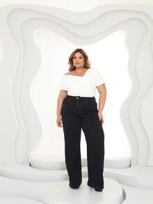 Plus Size Asymmetrical Blouse - 白色 - 查看 3