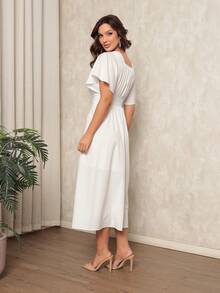 Women's Midi Dress With Sleeves - 白色 - 查看 5