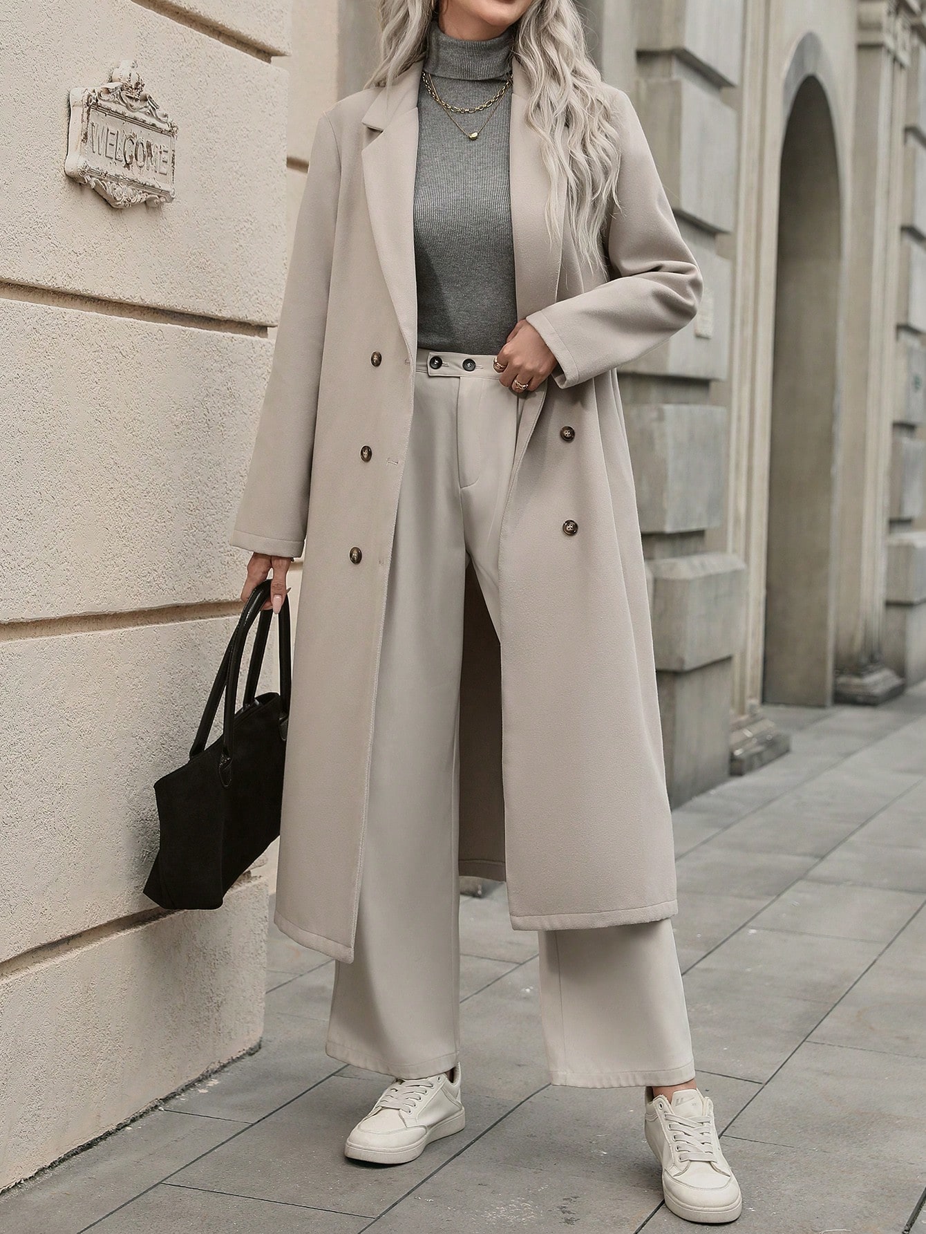 معطف نسائي مزدوج الصدر عصري متعدد الاستخدامات، خري...