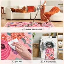 Bcareself Washable Hot Pink Area Rug Hot Pink Boho Large Living Room Rug Floral Non-Slip Soft Oriental Vintage Color Bedroom Carpet Dining Room Nursery Home Office Indoor Decor - 玫紅色 - 查看 10