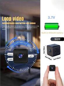 迷你方形摄像机 家庭安防摄像头 便携式隐藏式摄像机 1080P高清 红外夜视 无线WiFi摄像头 内置热点 循环录像 450mAh长效电池 仅支持2.4G网络 高清夜视 远程监控 运动检测 SD卡存储扩展 适用于家庭、车载、办公室等各种场景 室内外均可使用 在线