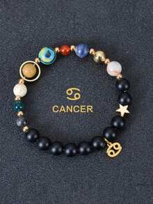 1pc 8 Planets 12 Constellations Bracelet Women & Men, Natural Stone System Bracelet, Libra Virgo Leo Gold Zodiac Pendant Chain, Valentine Jewelry Couple Fathers Day School Jewelry Men Y2k Accessories Goth Men's Chains Jeans Accessories Gothic Jewellery Back To School Street Halloween Accessories Punk - 黑色 - 查看 6