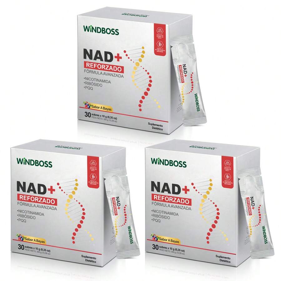 Combo 3 Cajas: WindBoss Suplemento Líquido de Alta Potencia NAD+ | Vitalidad y Juventud | 90 Sobres