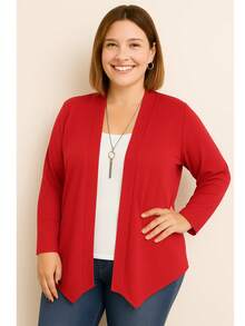 Women's Plus Size Retro Lightweight Cardigan G1 G2 G3 Long Sleeve Kimono Cardigan - 紅色 - 查看 3