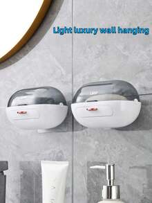 1pc Flip-Top Soap Dish, Water-Proof & Hole-Free Wall-Mounted Design, Special Drainage Storage Box For Bathroom, Suitable For Bathroom Storage, Toilet Organization, Soap Moisture-Proof Storage