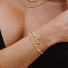 Kit Of 2 Luxury Women's Bracelets: Heart Knot Bracelet + Zirconia Bracelet - 金色 - 查看 1