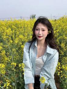 YUXIN Áo sơ mi nữ dáng rộng kẻ caro, cổ bẻ, cài nút, một túi bên hông, nhiều màu sắc để lựa chọn, phù hợp cho công sở và trang phục thường ngày, mọi mùa. - màu xanh lá - Xem 5