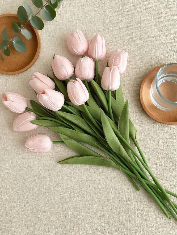 1/6/12pcs Tulip Artificial Flowers For Home Decor - Faux Floral Arrangement In Simple Style For Living Room, Bedroom, Wedding & Holiday Decoration