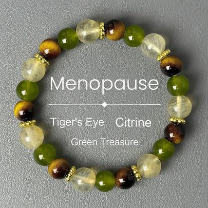 Menopause Balancing Beaded Bracelet With 8mm Natural Tiger Eye & Handcrafted Crystal Beads