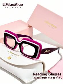 LiMiaoMiao 1pc Unisex Retro Rectangular Frame Reading Glasses, Multi-Color, Clear Lens, Magnification +1.0 To +4.0, With Case & Cloth, Suitable As Holiday Gift - Transparent - View 9