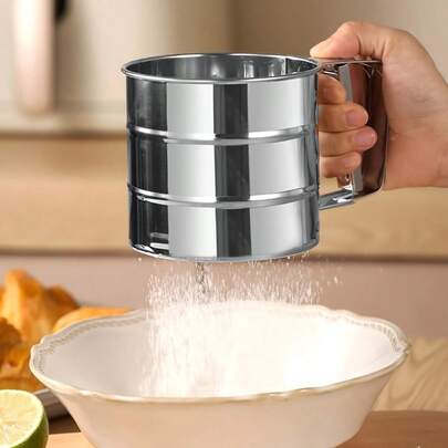 1 Pieza Tamiz De Acero Inoxidable Portátil Para Harina, Herramienta De Tamizado De Malla Para Azúcar En Polvo Nuevo tamizador de harina de mano, tamiz de acero inoxidable semiautomático para azúcar en polvo, colador de malla fina para hornear en casa