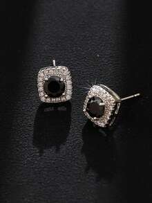 2pcs Cubic Zirconia Square Stud Earrings, Fashionable Luxury Personalized High-End Unisex Earrings For Daily Wear