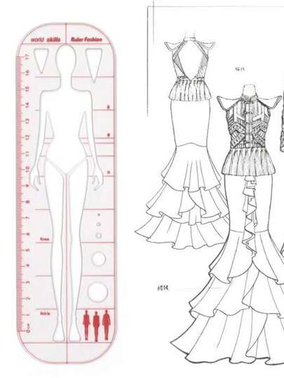 1 pieza Regla de diseño de moda, Regla de plantilla corporal, Herramienta de técnica de diseño