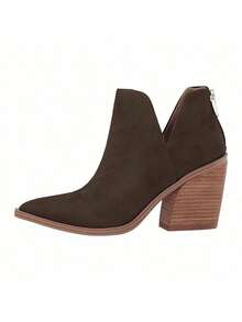 Womens Pointed Toe Ankle Boots Sock Booties Faux Suede Kitten Heel Stiletto Winter Shoes - 咖啡棕 - 查看 3