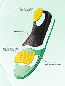 1 Pair Unisex Arch Support Full Length Shock Absorbing Breathable Anti-Skid Insoles, Trimable For Sports Shoes