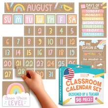 Classroom Calendar Set Bulletin Board Decor – School Calendar For Classroom Elementary & Preschool, Bulletin Board Decorations With Weather Chart & Seasons, Teacher Must Haves - Beige - View 1