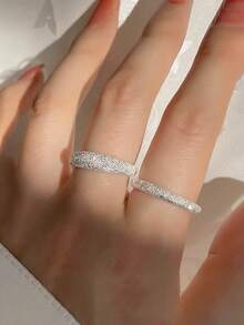 GAGAFEEL 1 chiếc nhẫn đeo tay mỏng có thể điều chỉnh được bằng bạc Sterling S925 thời trang tối giản thanh lịch lấp lánh mờ mở cho phụ nữ làm quà tặng trang sức dự tiệc hàng ngày - Bạc - Xem 8