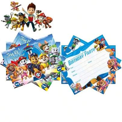 Paw Patrol 10Pcs PAW Patrol Birthday Invitation Card Anime Kids Party Greeting Card Happy Birthday Decorations Invitation Cards Accessories