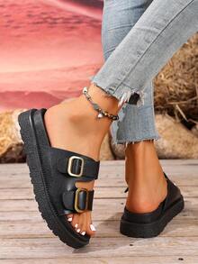 New Plus Size Women's Platform Wedge Sandals, Fashionable Versatile Minimalist Design, Soft & Comfortable, Ankle Strap Closed Toe