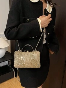 Dedoo 新款镶钻闪亮晚宴手拿包，带流苏装饰，女士礼物，适合派对、婚礼、宴会等场合 - 金色 - 查看 4