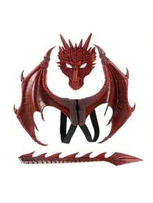 全新升级版 RP 龙套装万圣节装饰龙翼尾面具套装角色扮演圣诞节、万圣节、感恩节复活节礼物万圣节礼物 | 龙战士全套服装，万圣节主题服装，派对服装，包括面具 + 翅膀 + 尾巴，5 种颜色可选 - 彩色 - 查看 3