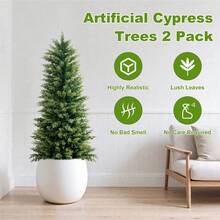 LEMEGO Artificial Cypress Christmas Trees 2 3 4 5 Ft Tall Potted Faux Evergreen Plants 2 Packs Realistic Fake Leyland Cedar Shrubs For Indoor Outdoor Decoration UV Resistant Low Maintenance Lifelike Greenery Topiary For Front Porch Patio Entryway Garden Living Room Office Christmas Holiday Room Decor - 綠色 - 查看 2