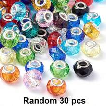 10/20/30/50/100/200 件混色大孔玻璃珠，混合银和铜珠，DIY 珠宝制作，项链手链珠宝用品