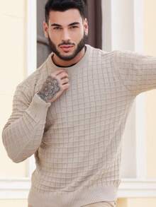 Men's Striped Knitted Sweater Blouse - Beige - View 1