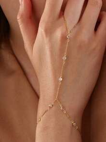 女士金链手链、金戒指手链、指环手链、立方氧化锆首饰、夏季沙滩配饰 - 彩色 - 查看 2