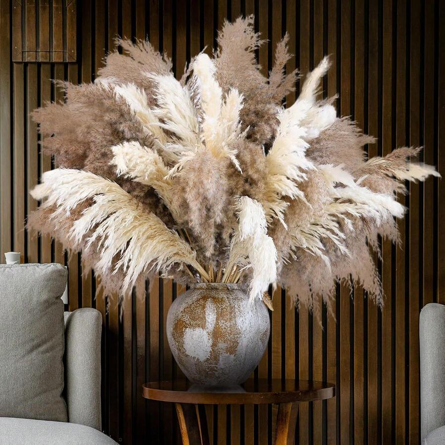 10/20 Pcs Fluffy Brown Pampas Grass Decor, Artificial Rattan Boho Style Indoor Floral, Suitable For Home, Party, Outdoor Decor, Wedding And Engagement, All Seasons, Summer, Tabletop Display, No Container Included - Brown - View 1