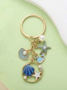 1pc Unisex Ocean Life Key Chain Sea Star Shell Pearl & Dolphin Pendant Charm Beach Style Gift NKOX - Xanh 2 - Xem 5