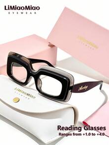 LiMiaoMiao 1pc Unisex Retro Rectangular Frame Reading Glasses, Multi-Color, Clear Lens, Magnification +1.0 To +4.0, With Case & Cloth, Suitable As Holiday Gift - Transparent - View 17