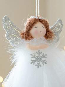 1PC Christmas Angel Girl Pendant Mesh Wings Hanging Bells Angel Christmas Tree Decoration Pendant Mesh Feather Skirt Angel Girl Pendant Christmas Tree Decoration Christmas Day Decoration,Valentine's Day Gift - Multicolor - View 8