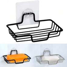 1pc Adhesive Shower Caddy, Sponge Holder, Soap Dish - Rust-Proof, Wall-Mounted, No Drilling Required, Bathroom Shower Storage Rack, Black/Silver, Easy To Install And Clean, Christmas Home Inspiration, Winter 2025 - Multicolor - View 7