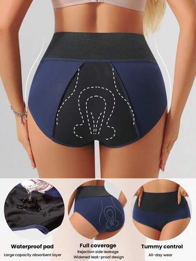 1 pieza Braga de mujer de talla grande de cintura alta a prueba de fugas para el período, ropa interior con forma de 3 capas talla grande gruesa, cómoda y de cobertura completa en forma de triángulo