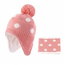 Baby Boys Girls Winter Hat And Collar Scarf Set Knit Toddler Earflaps Beanie Kids Warm Fleece Lining Hat With Pompom