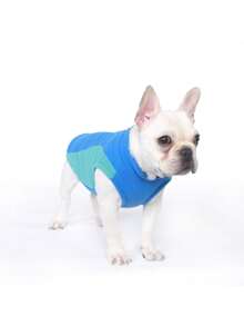 1pc Sleeveless Sherpa Dog Hoodie, Contrast Collar Sherpa Autumn/Winter Casual Warm Leash Attachable Dog Vest, Suitable For Medium/Small Cats & Dogs, French Bulldog, Teddy - Multicolor - View 2
