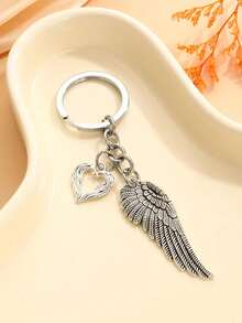 1Pc Hollow Heart Angel Wings KeyChain For Women Men Handbag Accessories DIY Jewelry Souvenir Gifts Car Accessories Bag Charm School Cute Goth Y2k - Antique Silver - 查看 3