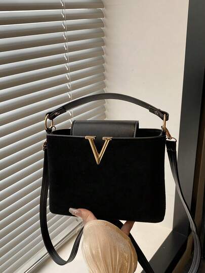 Fashionable Mini Solid Color Minimalist Metal Lock Decor Waterproof PU Tote Bag, Suitable For Shopping, Carrying, Young Women, College Students, Young Professionals, Office Ladies. Perfect For Office, University, Work, Business, Commuting, Outdoor Activities, Travel And Short Trips.