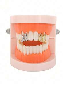 1 Set Unique Hollow Combination Zirconia Teeth Grillz, Includes 4-Hole & 6-Tooth Hip Hop Teeth Jewelry Accessories, Suitable For Cosplay, Stage, Holidays, Gift With Tooth Gel