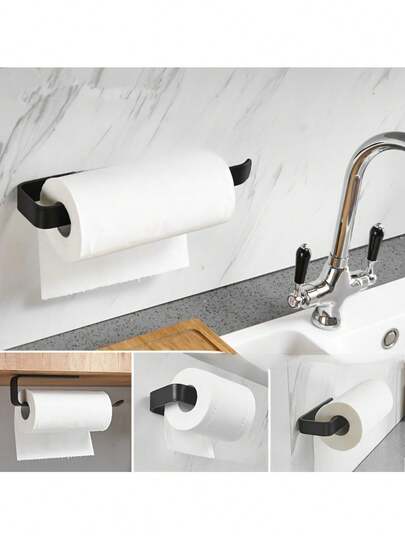 Self-Adhesive Wall-Mounted Paper Towel Holder: Ideal Dual-Purpose Storage Solution For Kitchen And Bathroom. No Drilling Required, Easy Installation - Suitable For Toilet Paper & Hand Towels, Bathroom Organizer, Home Organization, Minimalist Designer Style, Modern Lightweight Durable Plastic Towel Rack, No Drilling Required, Apartment Essential, Home Decor, Party & Christmas Storage