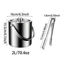 2 件套不锈钢冰桶和冰夹套装，70/105 盎司双层隔热不锈钢冰桶，冰块储存容器，适用于酒吧、派对和露营