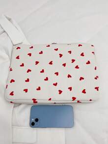 1pc 11"/13"/15" Student Laptop Sleeve, Red Heart Print Casual Unisex Laptop Bag, Protective Case, File Bag, Notebook Sleeve, Laptop Carrying Bag, Compatible With MacBook, HP, ASUS, Suitable For Girls, Teens, Boys, College Students, 9-15" Tablet Sleeve, Compatible With IPad Air 4/5, IPad Pro Autumn University Essentials Laptop Bag For Women Mac Book Case Back To School