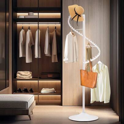 Spiral Rotating Clothing Rack Garment Rack Floor-Standing Display Clothes Shelf White 1.8m