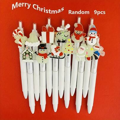 9 قطعة/مجموعة أقلام حبر بخاصية الإضاءة في الظلام بزر ضغط، هدايا صغيرة لجوارب عيد الميلاد، هدايا صغيرة للأعياد