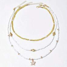 1 Set Multi-Layer Starfish Shell Necklace - Stackable Beach Jewelry, Summer Seaside, Dainty Beaded, Vacation Gift For Women - Vàng - Xem 9