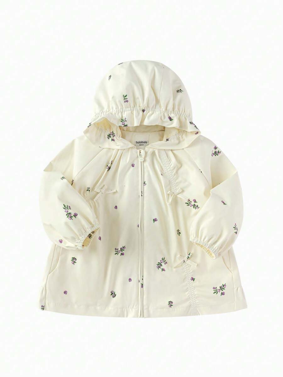 Balabala Young Girl Jacket Hooded 2025 Fall New Windproof Water-Resistant - White Purple - View 1