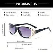 Verywork Women's Fashion Glasses - Stylish Oval Frame, Hollow Design, Black And Purple Lenses, Perfect For Parties And Gifts - 黑紫框漸層紫膜 - 查看 4